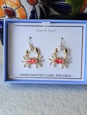 True To Form Gold and Pink Crab With Faux Pearl Earrings